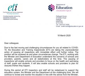 COVID-19 (Coronavirus) ETI response letter.